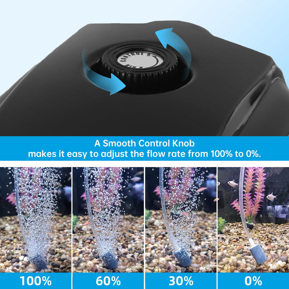 AQUANEAT quiet aquarium pump resting on rubber feet to reduce noise.