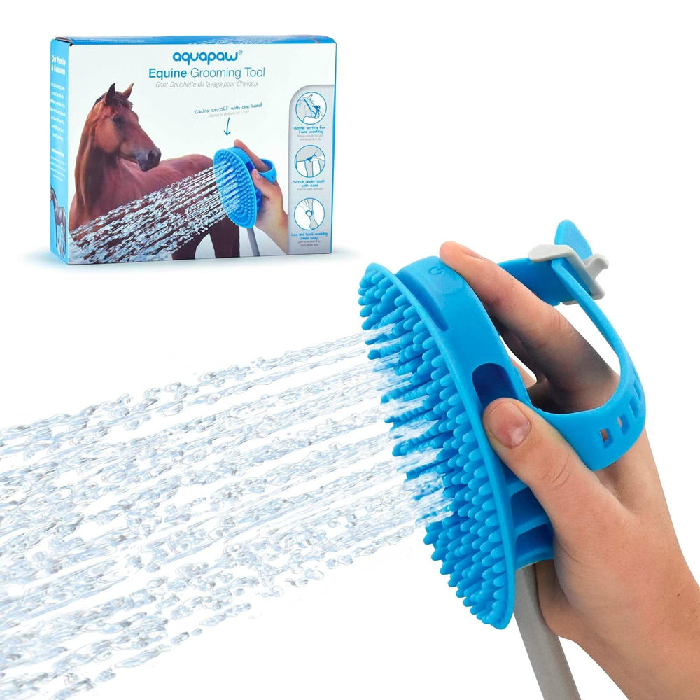 Aquapaw 5in1 bath brush XL blue illustrates versatile scrubbing for dogs and horses
