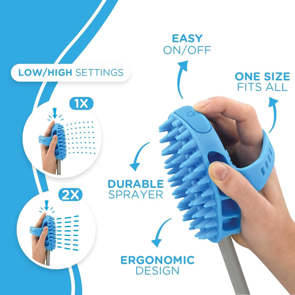 Aquapaw Dog Shower Attachment sprayer enables efficient rinses.