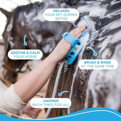 Aquapaw silicone brush for dogs and horses highlights durable flexible cleaning
