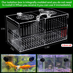  Side slits (2.5 mm) provide water flow through the acclimation box