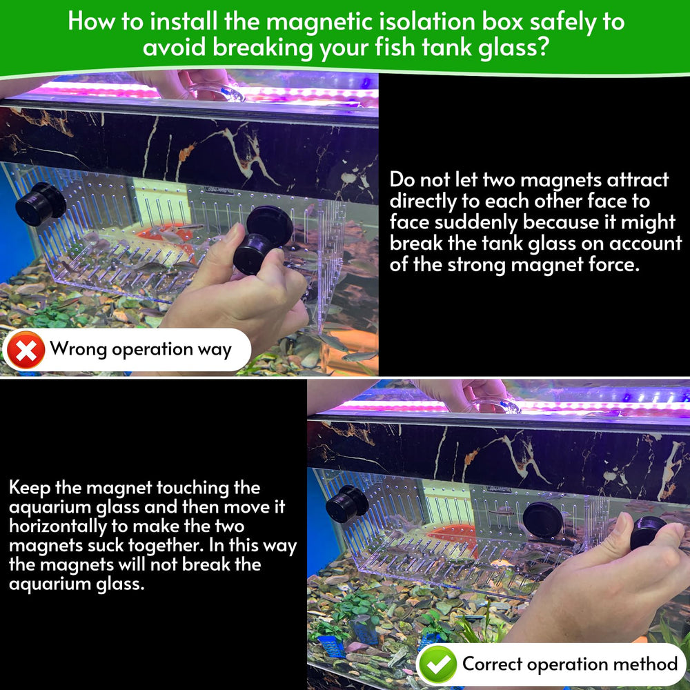 Aquarium Choice magnet acclimation box compatible with rimmed or rimless tanks.