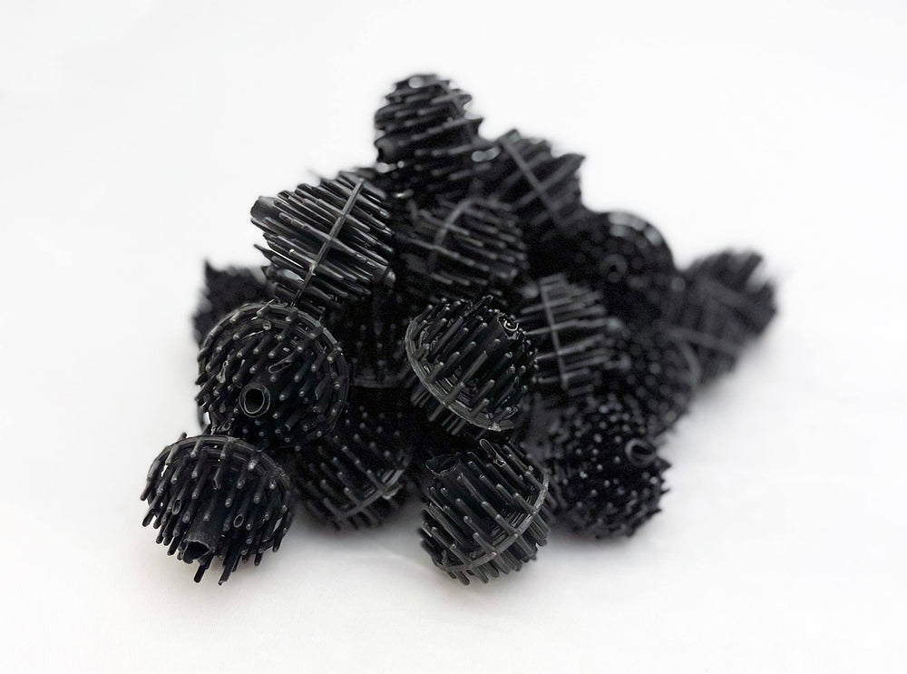 Aquarium Masters filter media setup showing bio balls integrated into a filtration system.