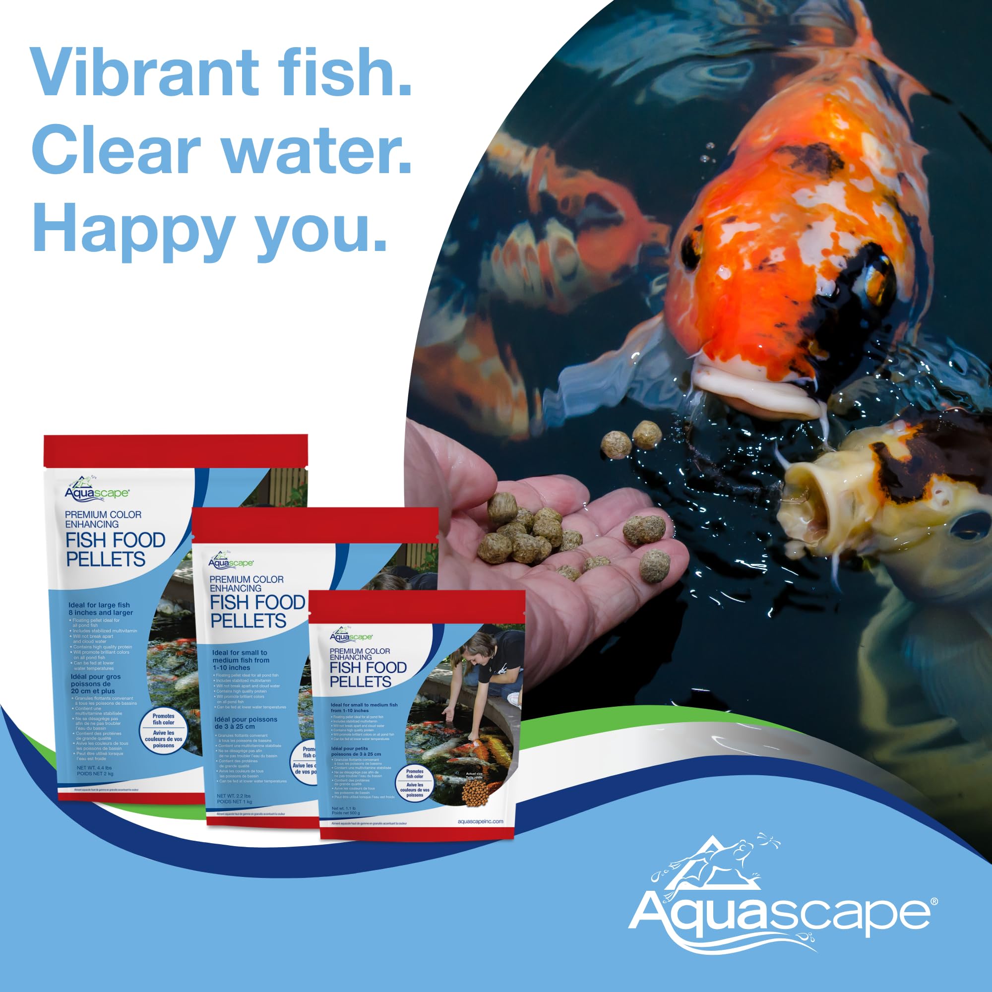 Aquascape floating pellets feed easily and reduce bottom mess.
