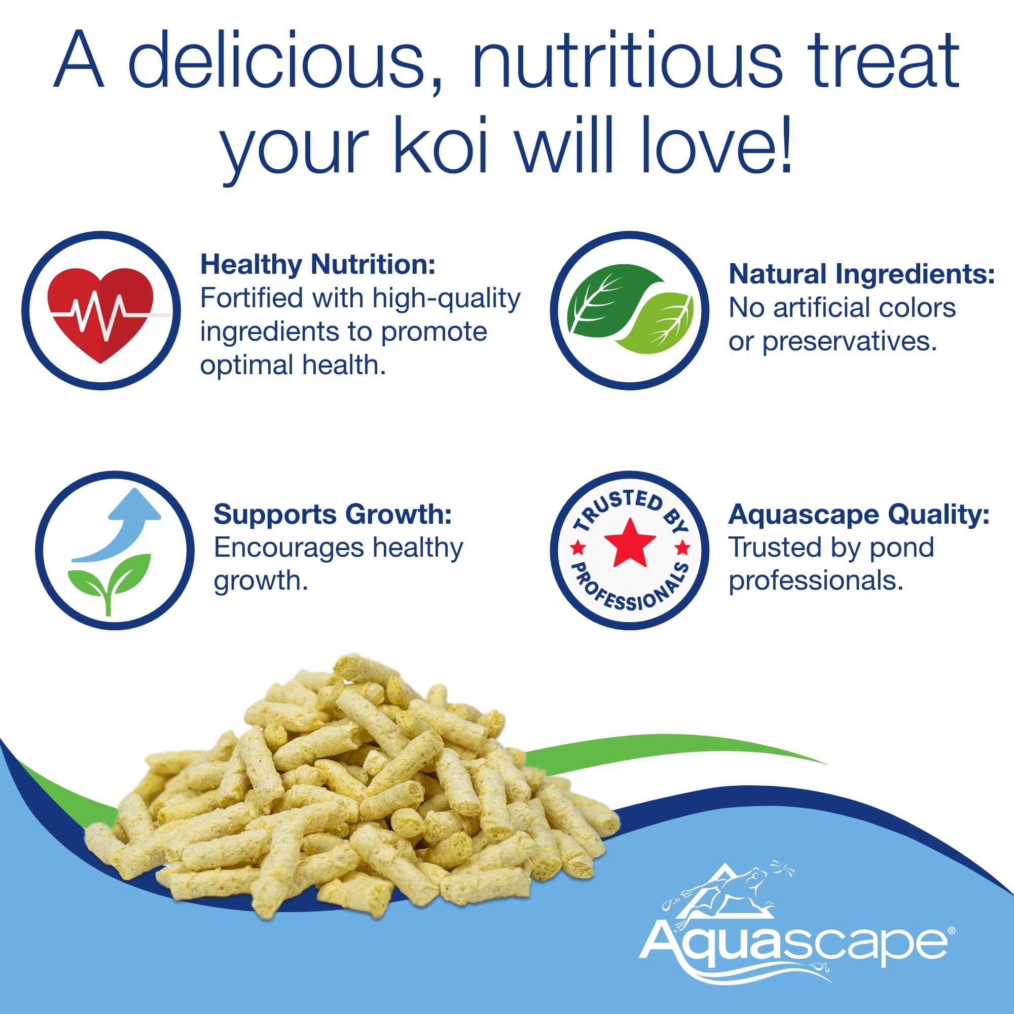 Aquascape Koi Krunchies with fruit flavors for tasty pond snacks.