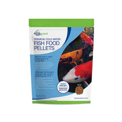 Aquascape Premium Cold Water Pellets packaging with 2.2 lb bag for pond fish feeding.