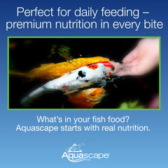 Aquascape Premium Staple Pellets dispense-scene demonstrates consistent feeding without clouding water