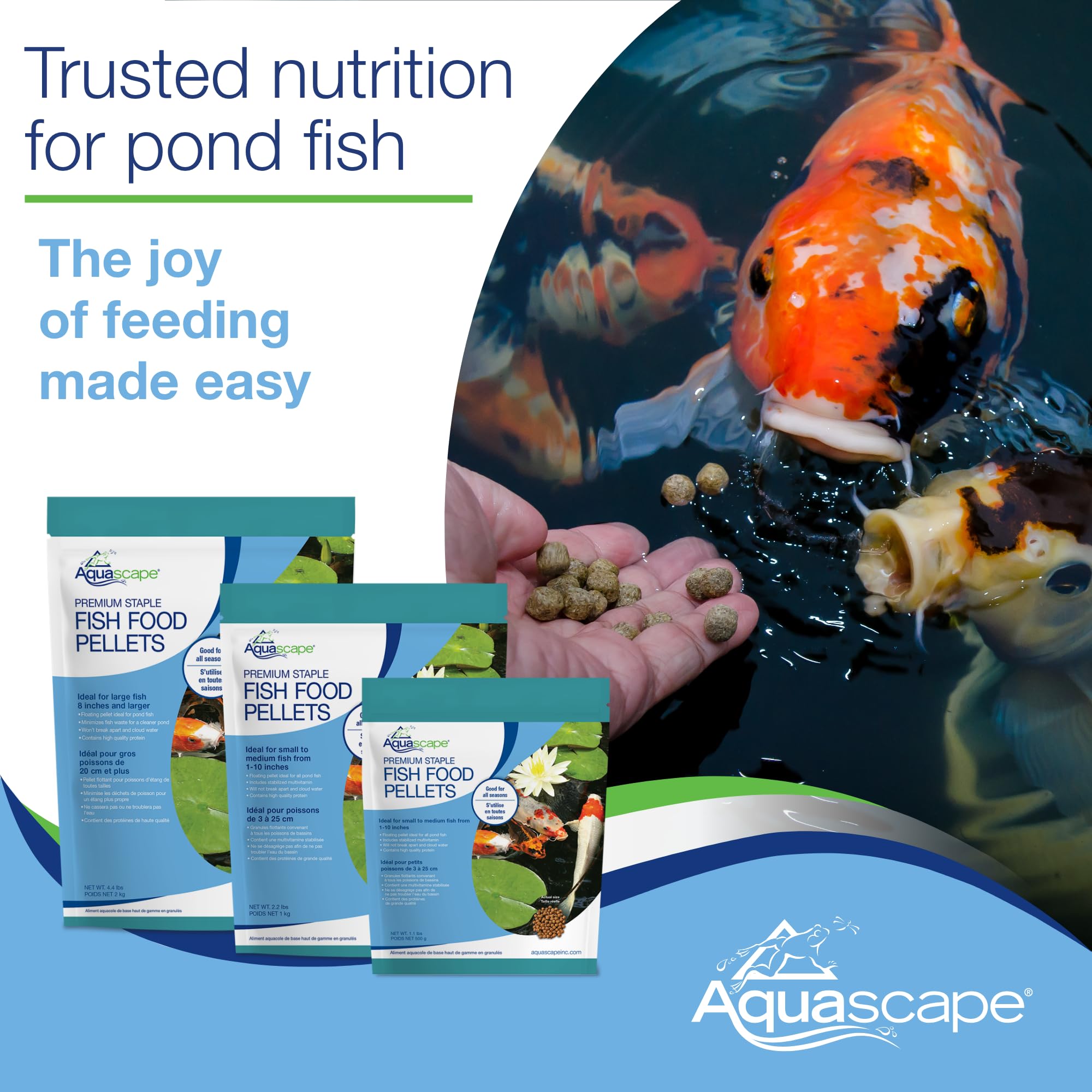 Aquascape Premium Staple supports clearer pond water through balanced nutrition