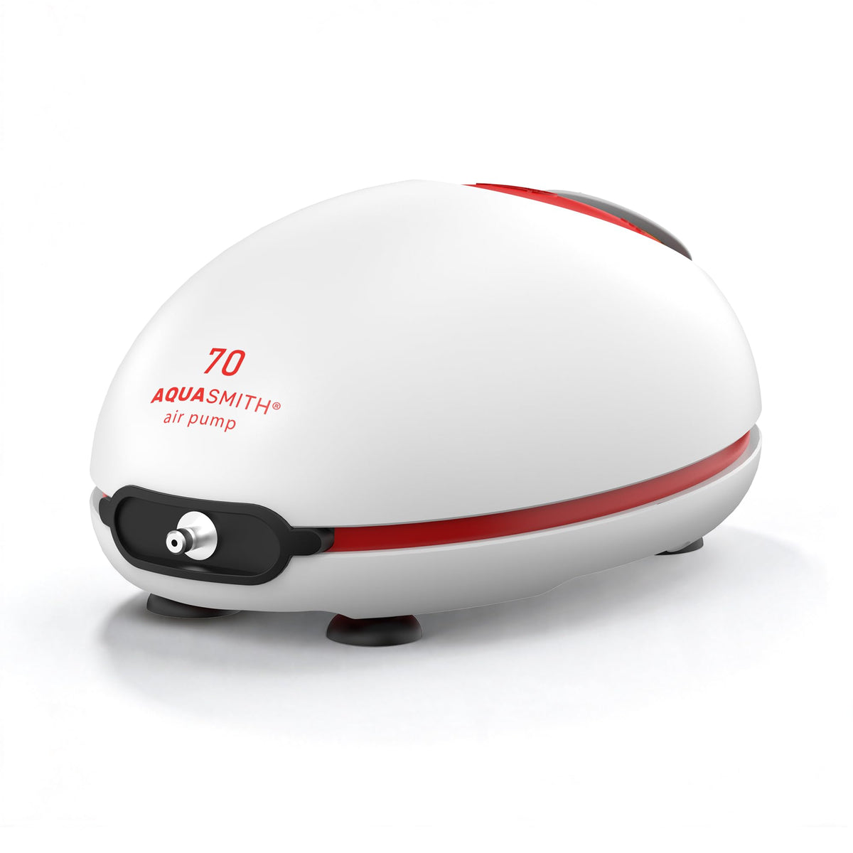 AQUASMITH 1W ultra quiet air pump front view for silent aquarium aeration.