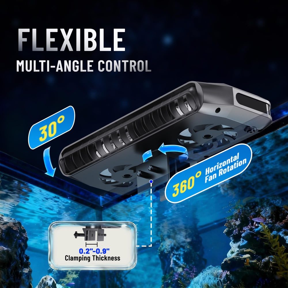 AQUASMITH 360-degree rotation with 30-degree tilt for precise airflow
