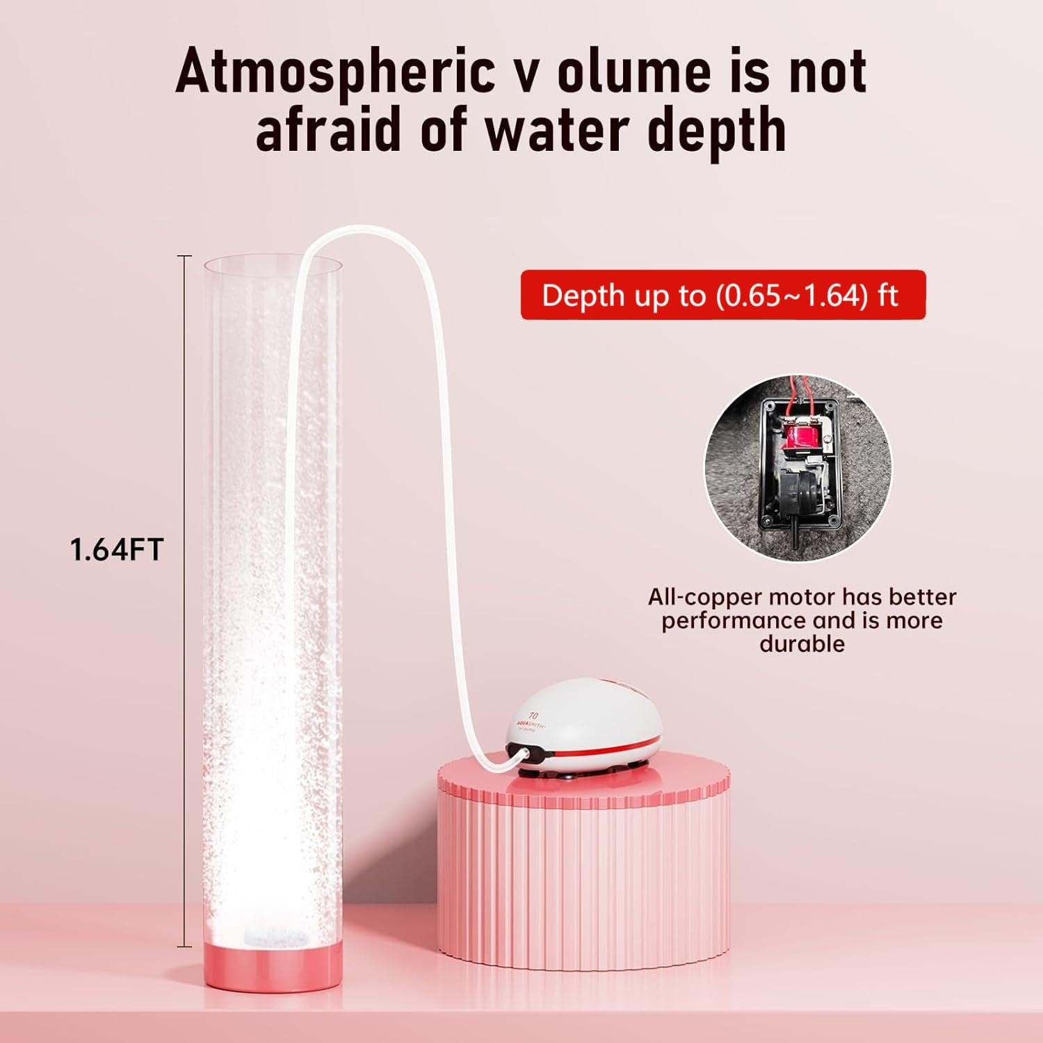 AQUASMITH 40-gallon compatible air pump supports mid-sized tanks.