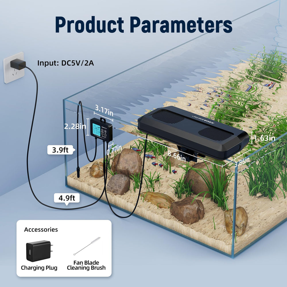 AQUASMITH aquarium chiller fan quiet operation in a living room setup