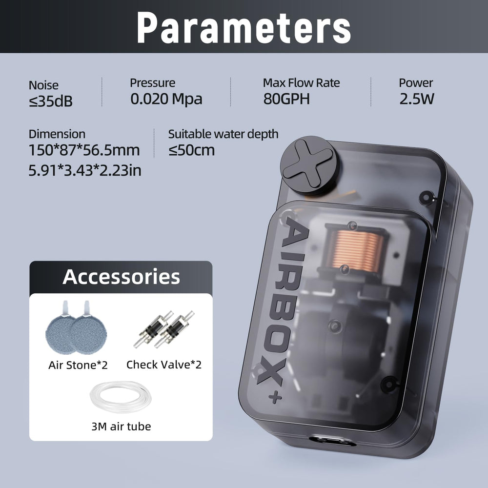 AQUASMITH adjustable airflow knob enables custom aeration for different tank sizes.