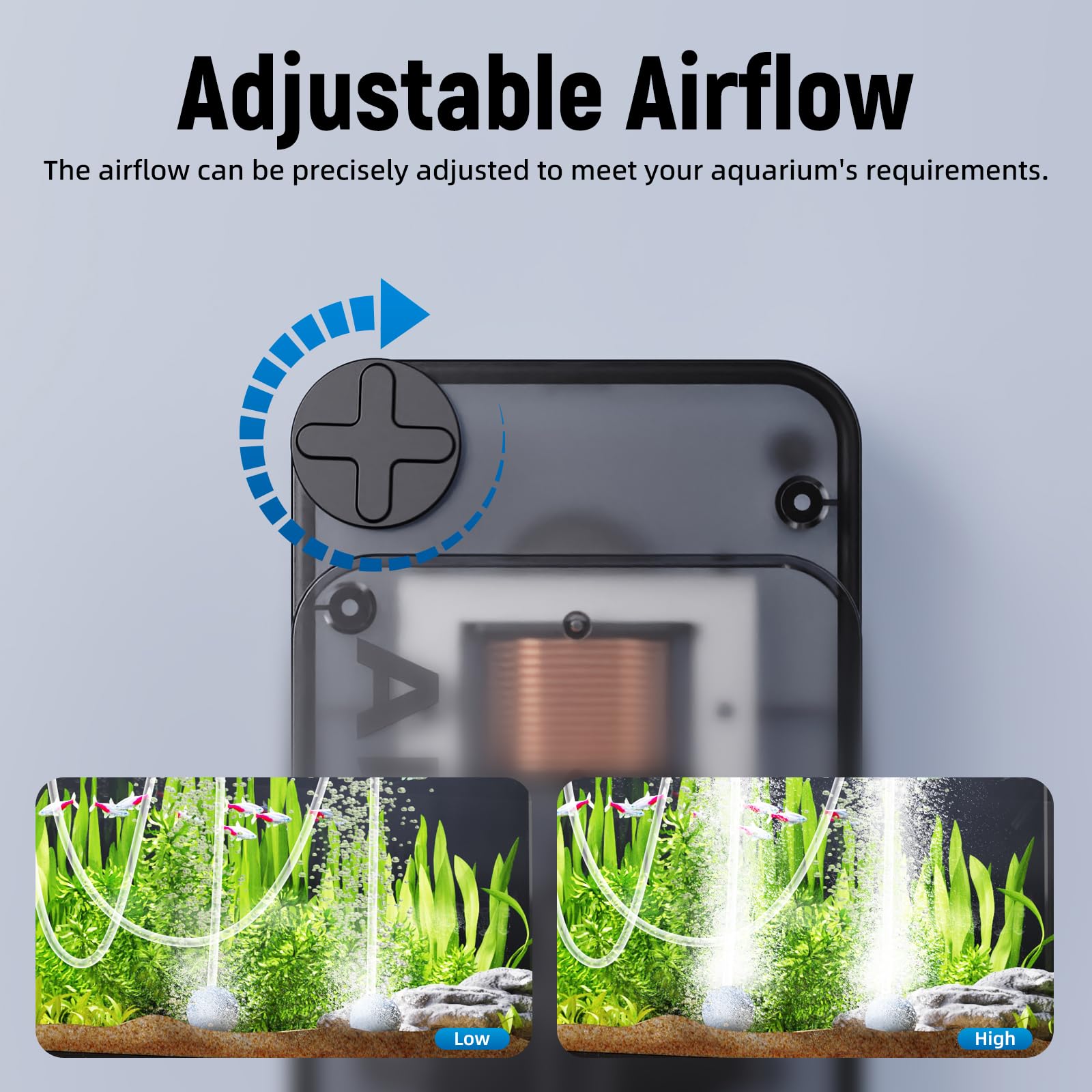 AQUASMITH compact transparent design air pump showcases details while saving space.