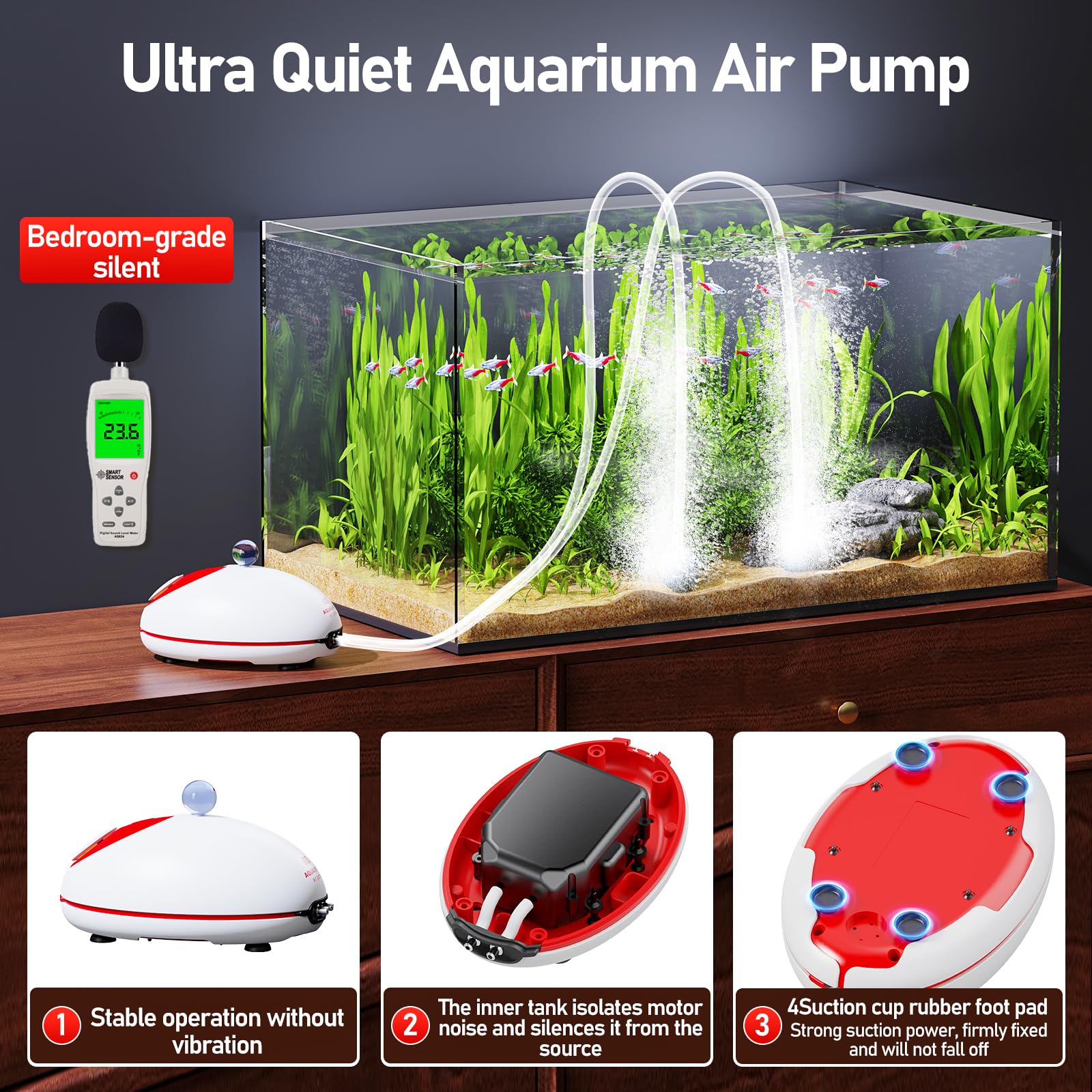 AQUASMITH quiet-operation bedroom setup demonstrates unobtrusive placement.
