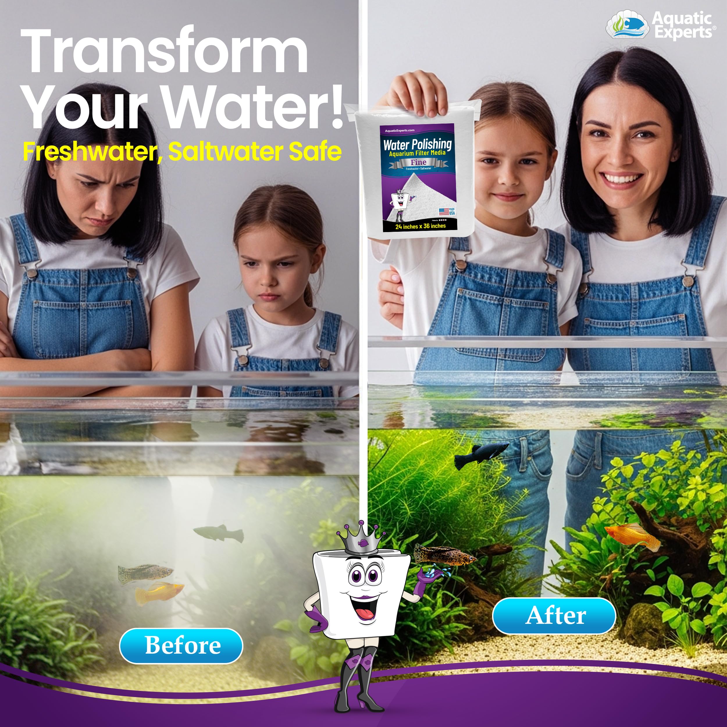 Aquatic Experts 50-micron pad traps fine debris for sparkling aquarium water