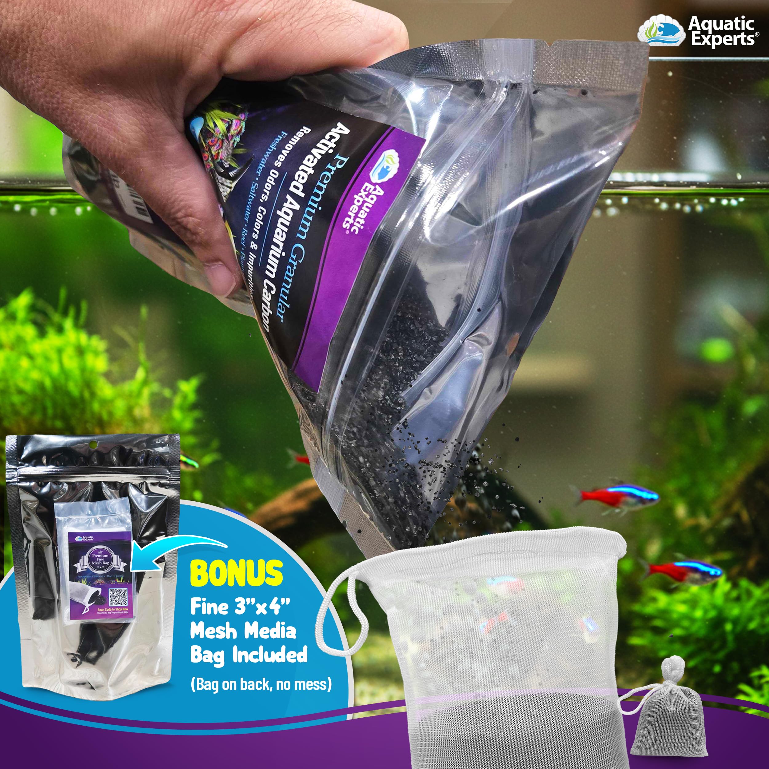 Aquatic Experts carbon improves water clarity in tanks.