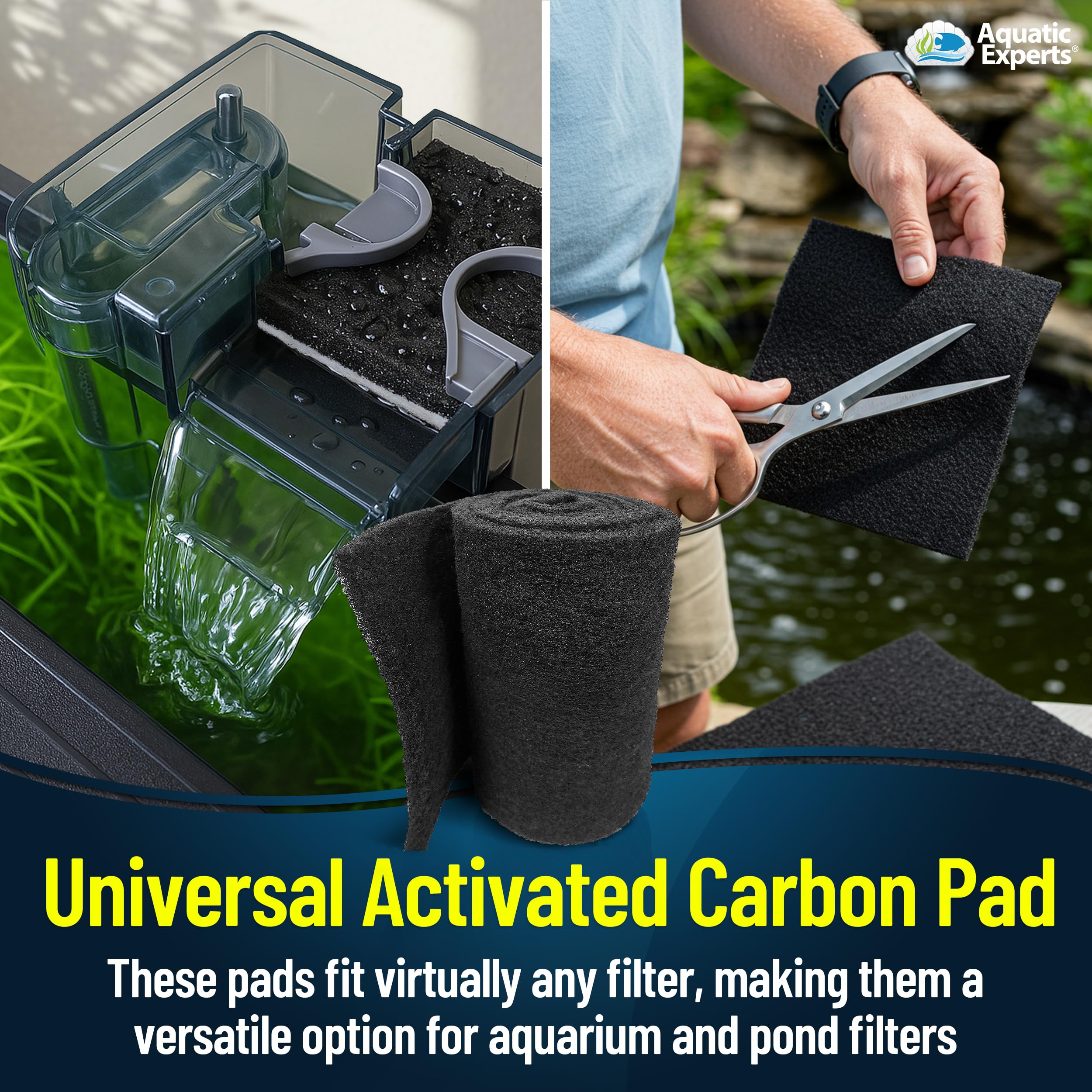 Aquatic Experts carbon pad fits ponds and aquariums for odor control.