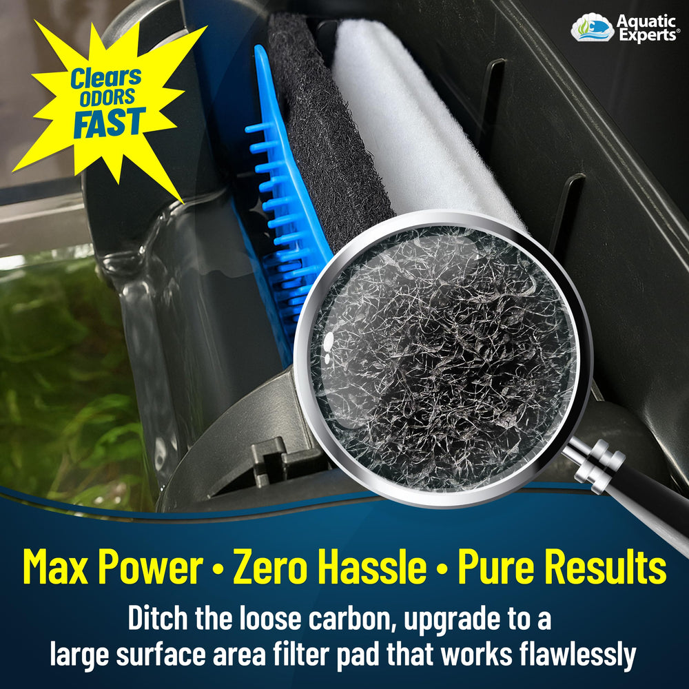 Aquatic Experts carbon pad removing odors from aquarium water.