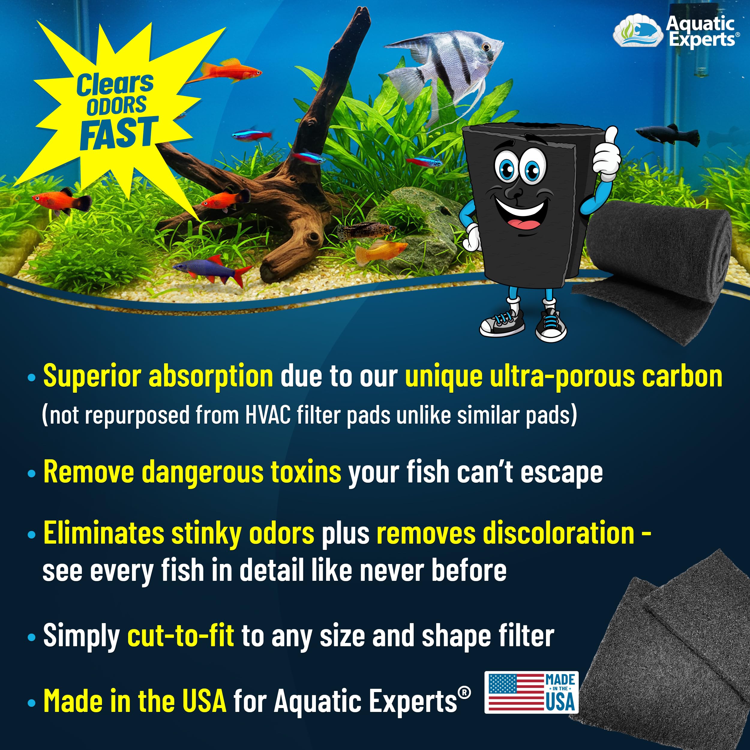 Aquatic Experts carbon pad ready to install in any filter system.