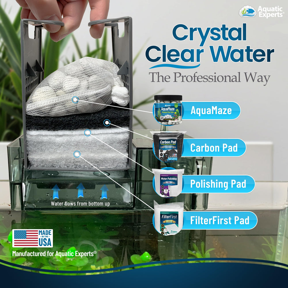 Aquatic Experts carbon pad promoting crystal clear water quality.