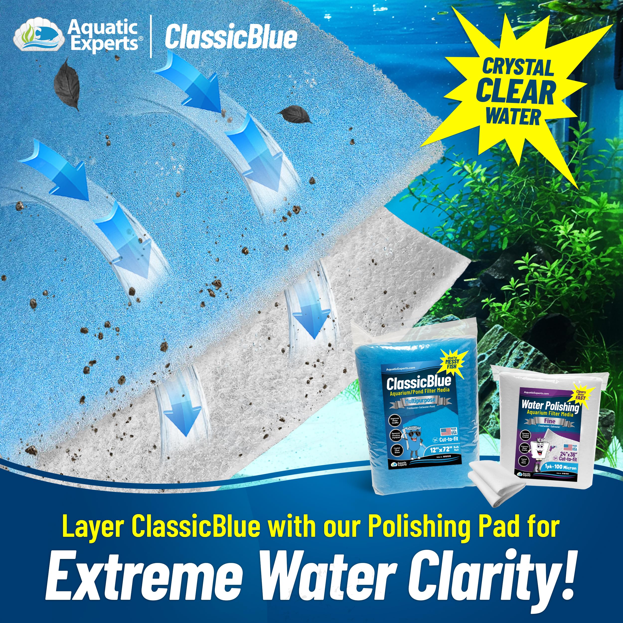 Aquatic Experts Classic Bonded Filter Pad in use supports better water flow