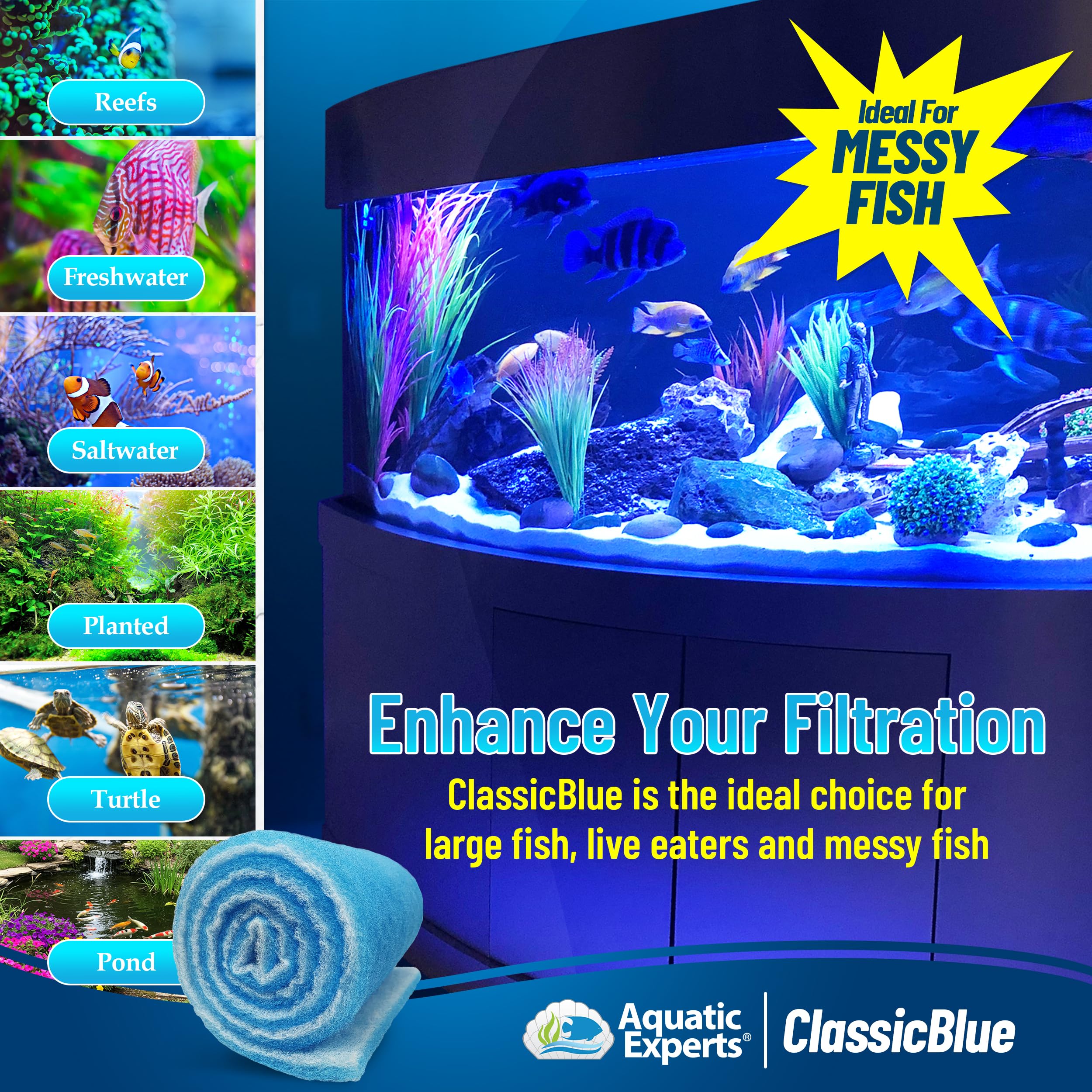 Aquatic Experts Classic Bonded Filter Pad pairs with activated carbon for enhanced filtration