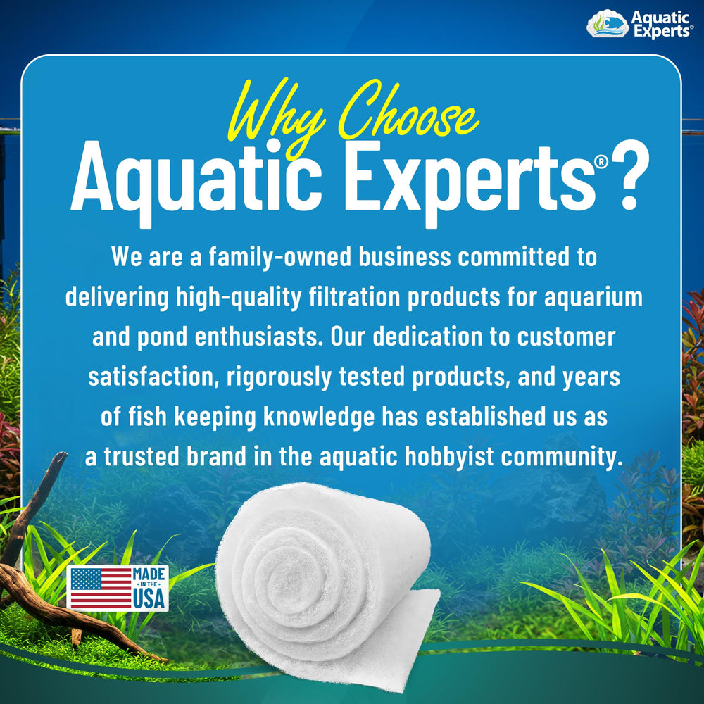 Aquatic Experts FilterFirst dye-free USA-made pad ensuring quality and safety.