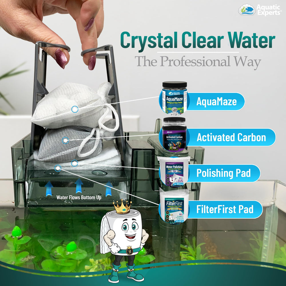 FilterFirst pad compatibility with wet-dry filters, sumps, and canisters.