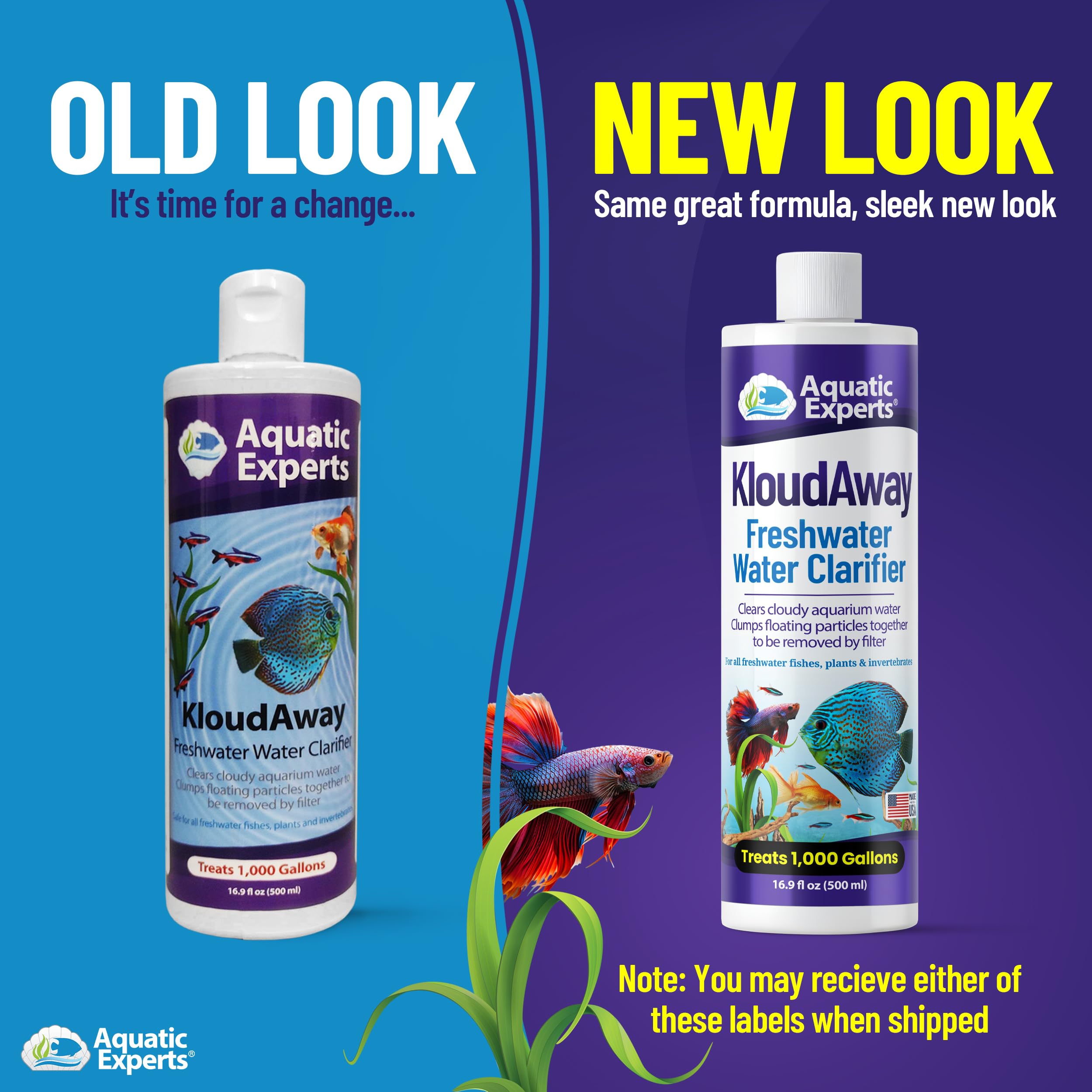 Aquatic Experts KloudAway USA-made label on packaging.