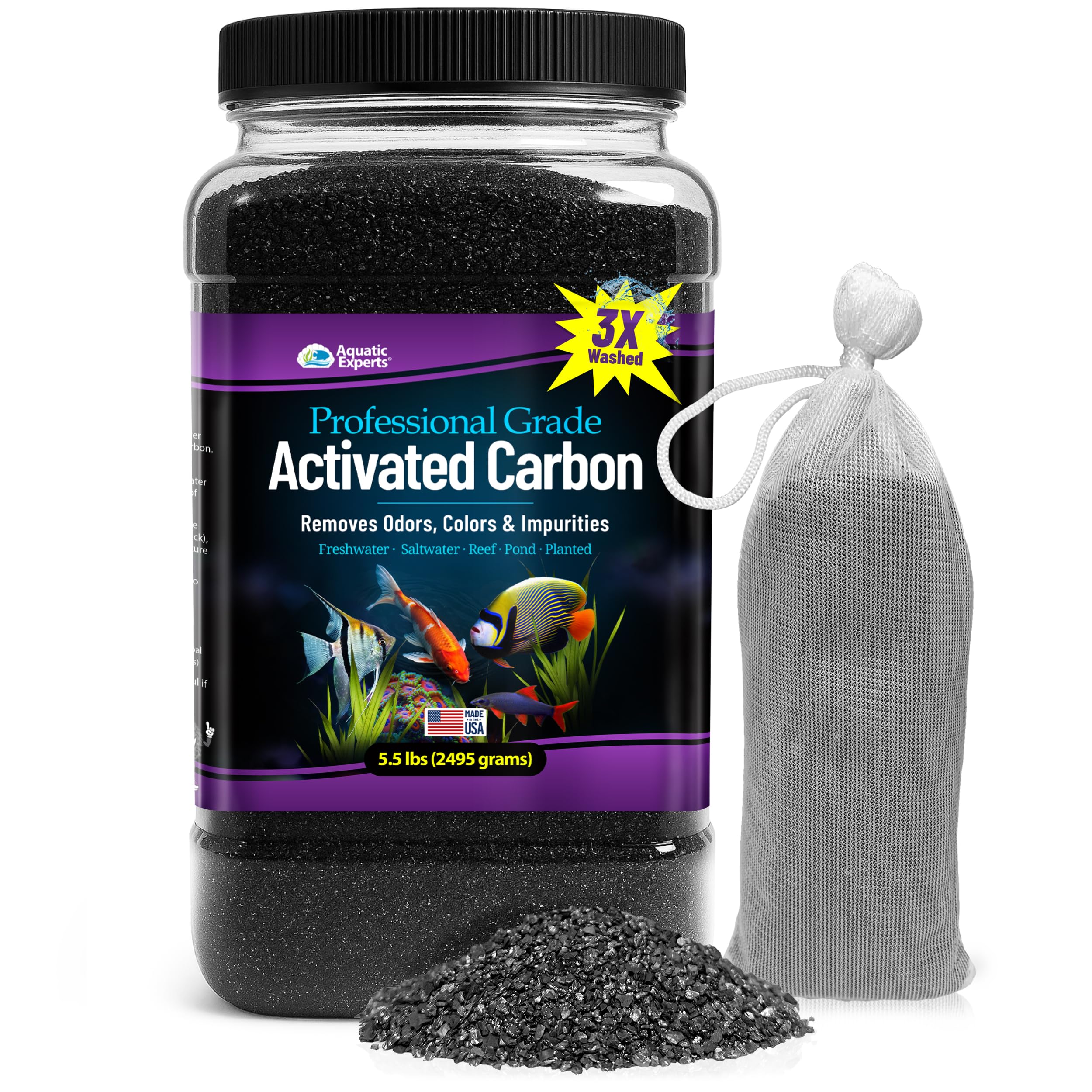 Aquatic Experts Premium Activated Carbon bag close-up for effective filtration