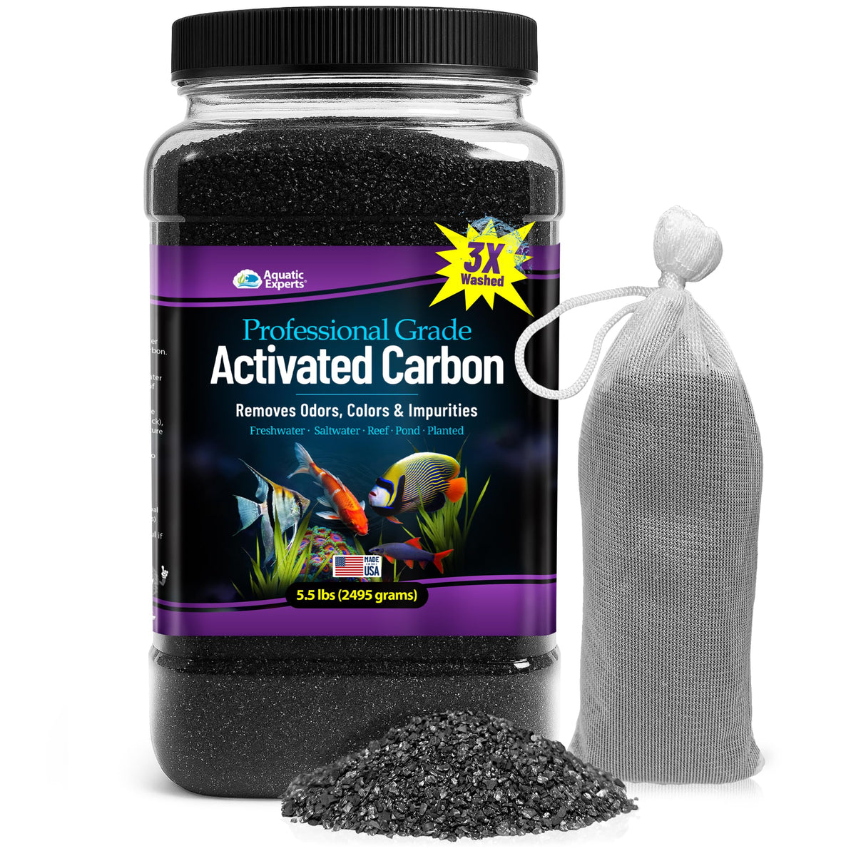 Aquatic Experts Premium Activated Carbon bag close-up for effective filtration