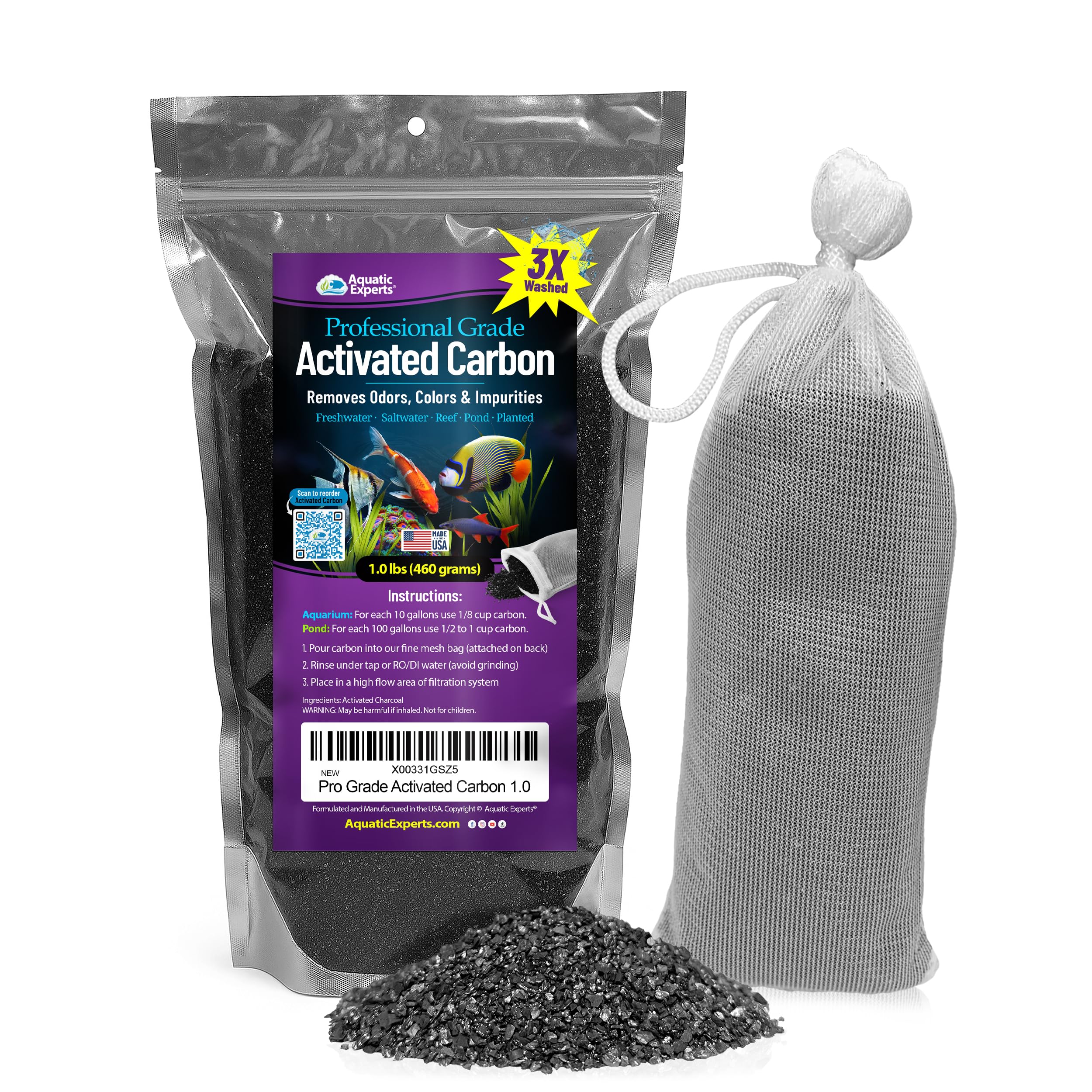 Aquatic Experts premium activated carbon bottle for easy dosing and filtration.