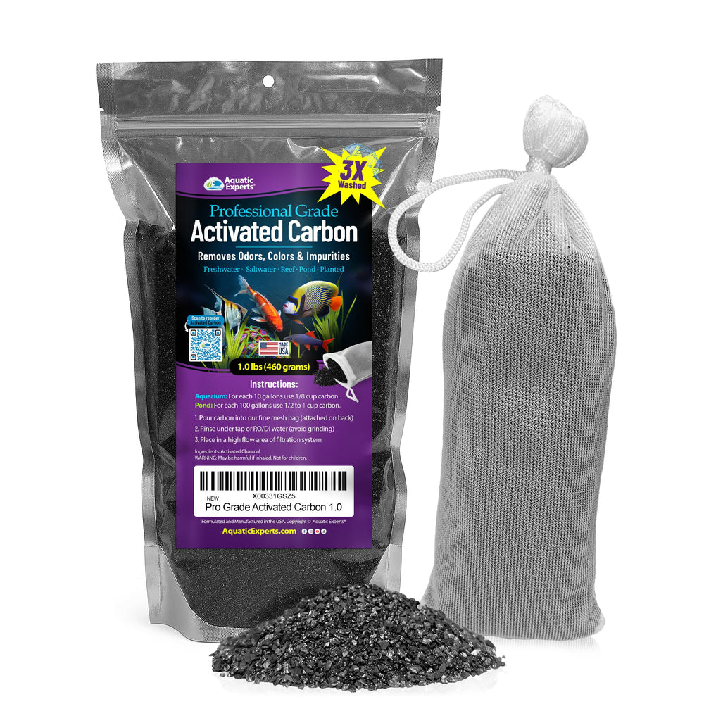 Aquatic Experts premium activated carbon bottle for easy dosing and filtration.