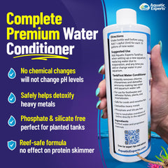 Aquatic Experts TankFirst dosing instruction close-up highlights easy steps for water prep.