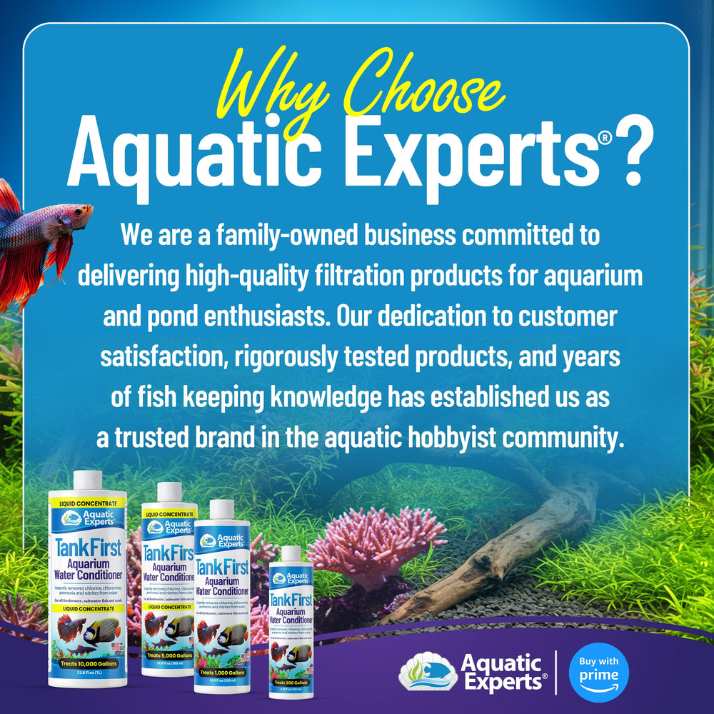 Aquatic Experts TankFirst shelf display shows the ready-to-buy aquarium conditioner.