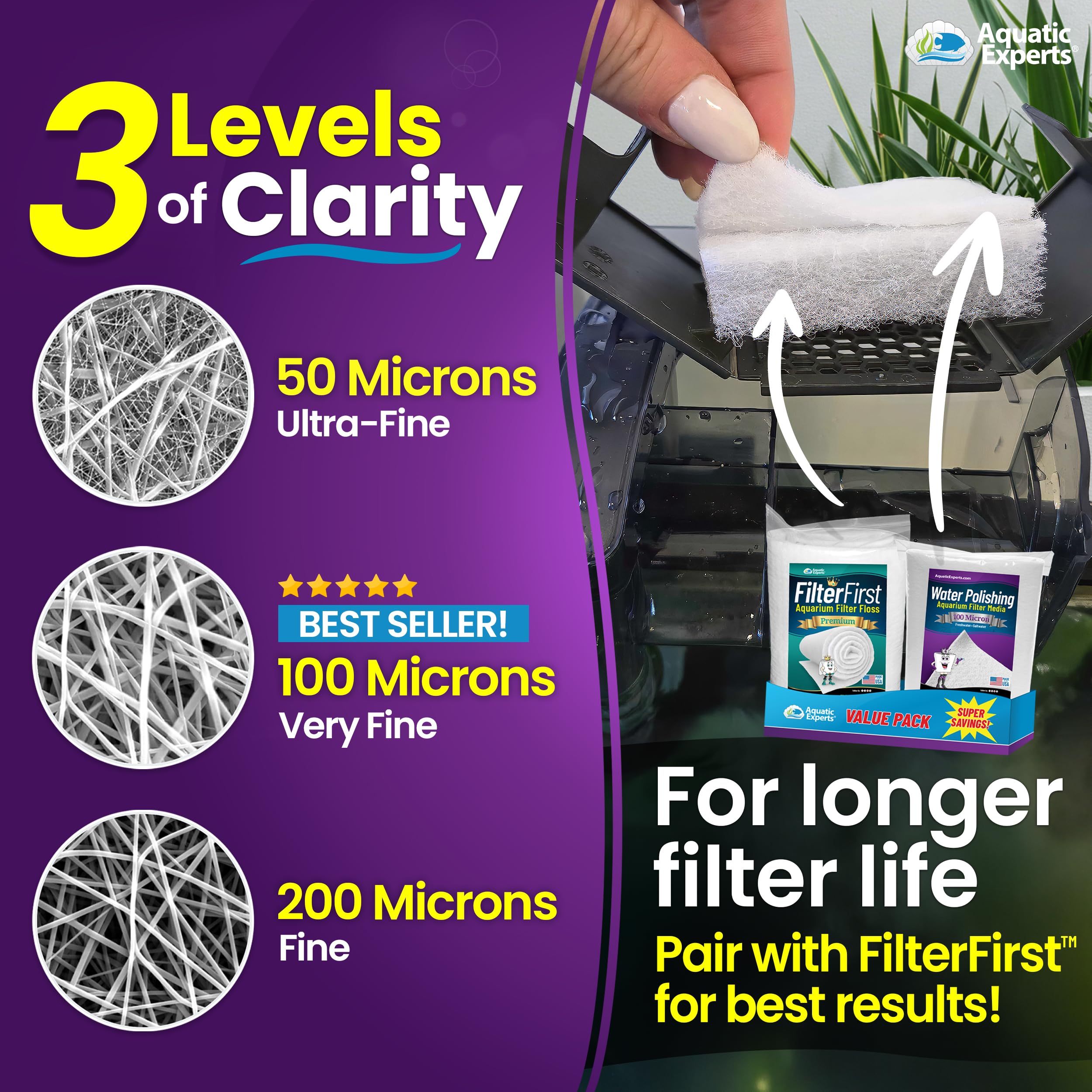 Aquatic Experts dense polyester fibers provide durable filtration