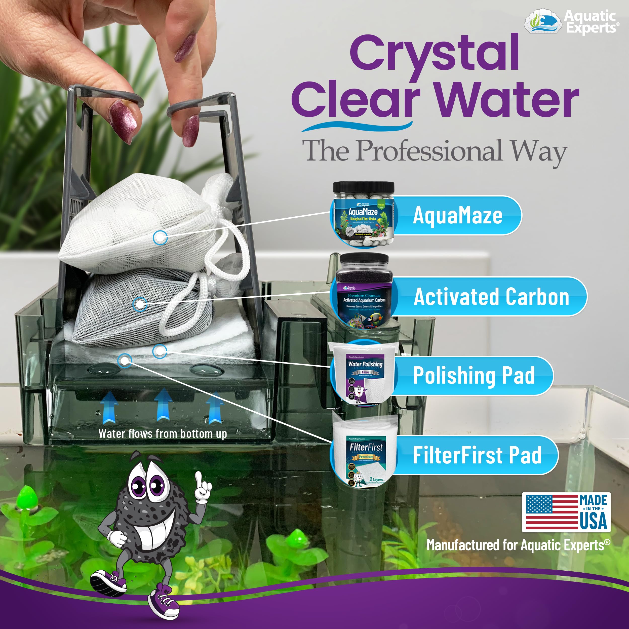Aquatic Experts yellow-brown tint removal demonstrates decolorization capability.
