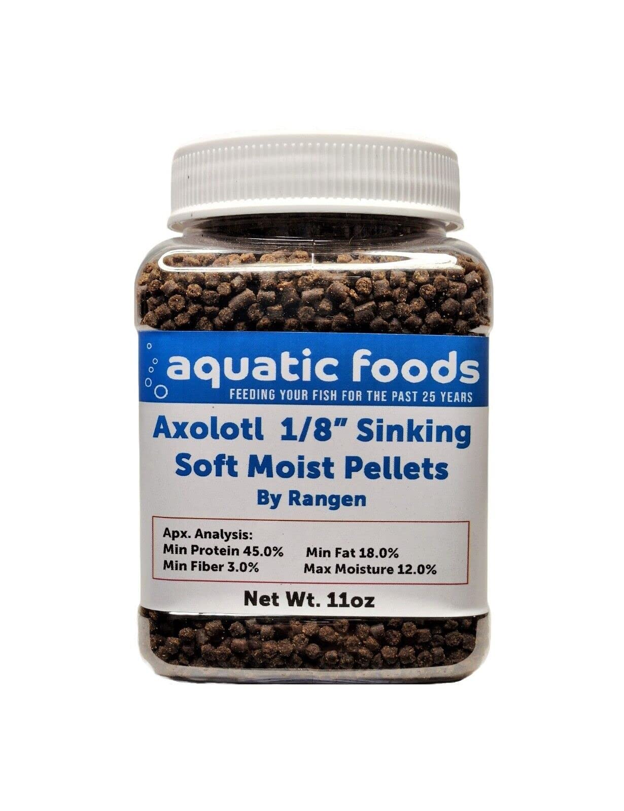 Aquatic Foods Inc. Axolotl pellets close-up, ideal for bottom-dwelling amphibians.