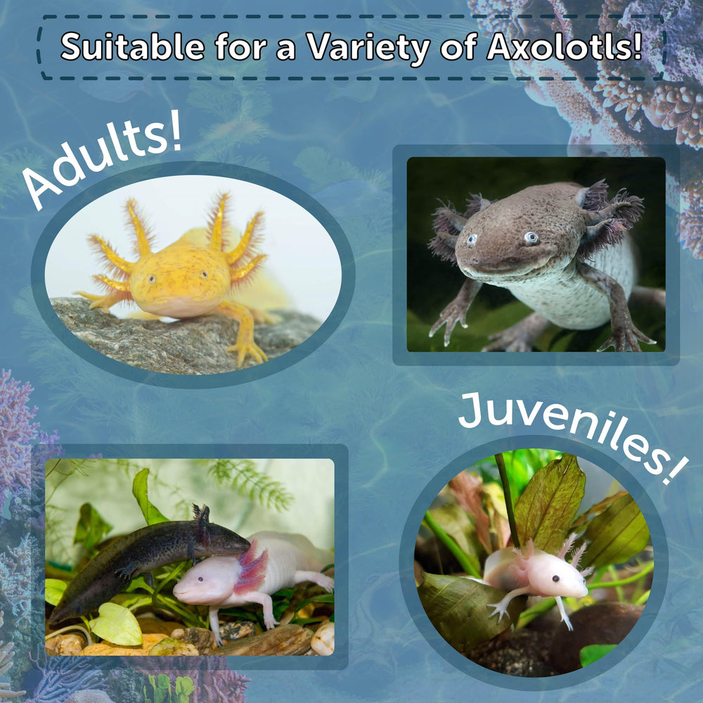 Aquatic Foods Inc. Axolotl food bag label highlighting high protein formula.