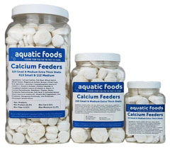 Aquatic Foods Inc. calcium feeder shells in a jar for durable feeding.