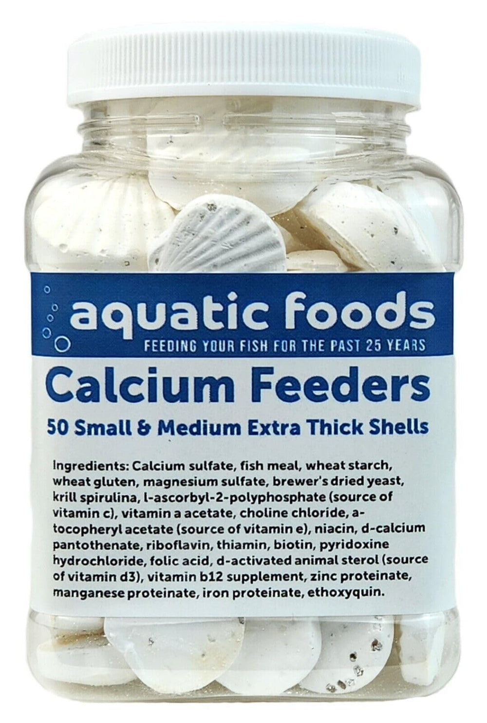 Aquatic Foods Inc. shells for shrimp and snails support calcium intake in tanks.