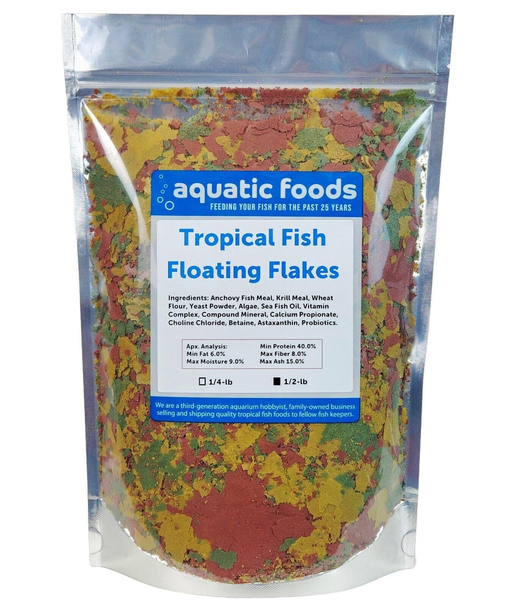 Aquatic Foods Inc color-enhancing tropical fish flakes boost hues.