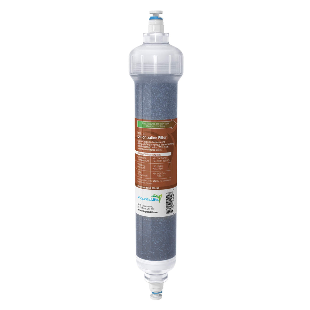 Aquatic Life DI color-changing resin cartridge demonstrates replacement timing for ultra-pure water in tanks.