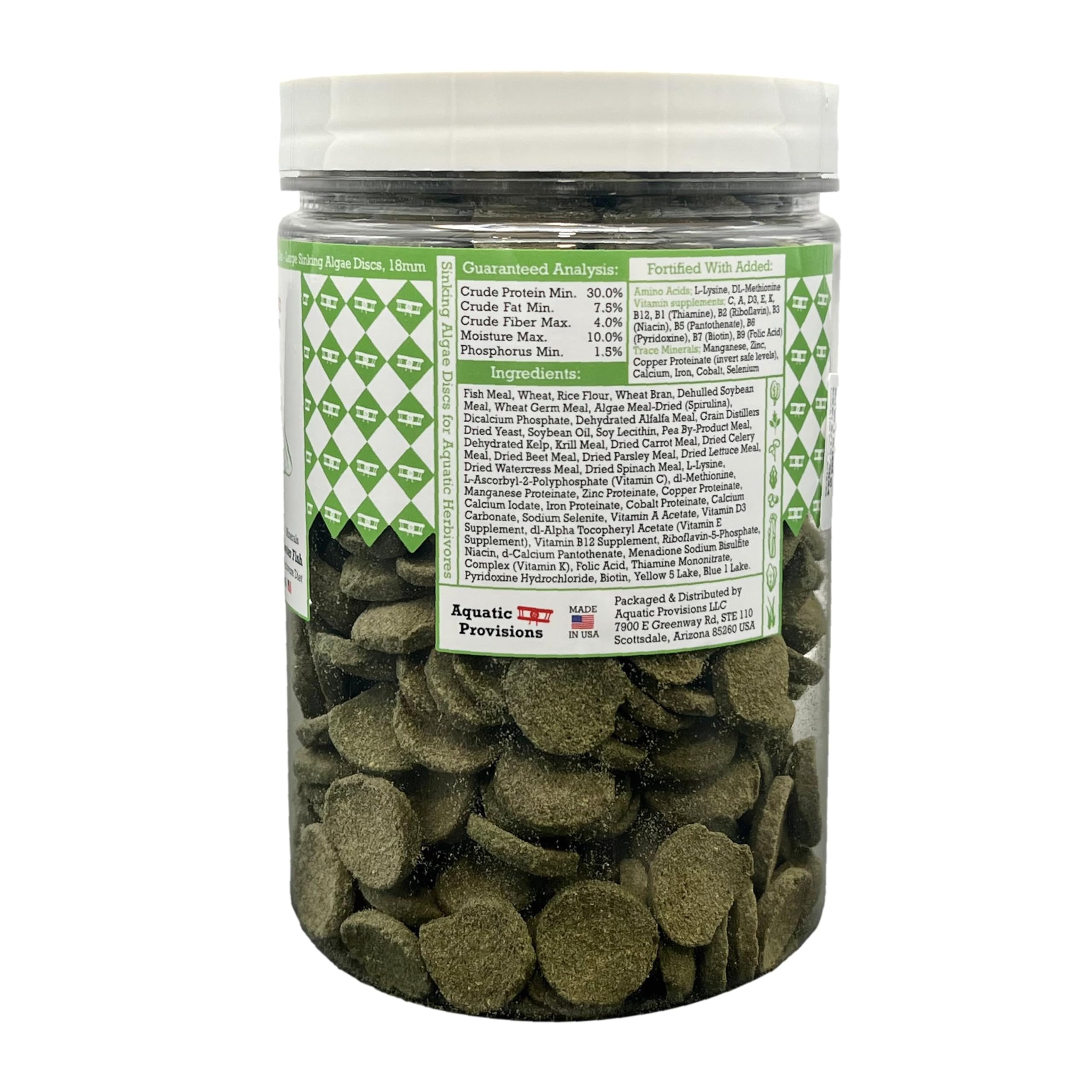 Aquatic Provisions algae discs 18mm sinking wafers support Plecos' natural grazing.