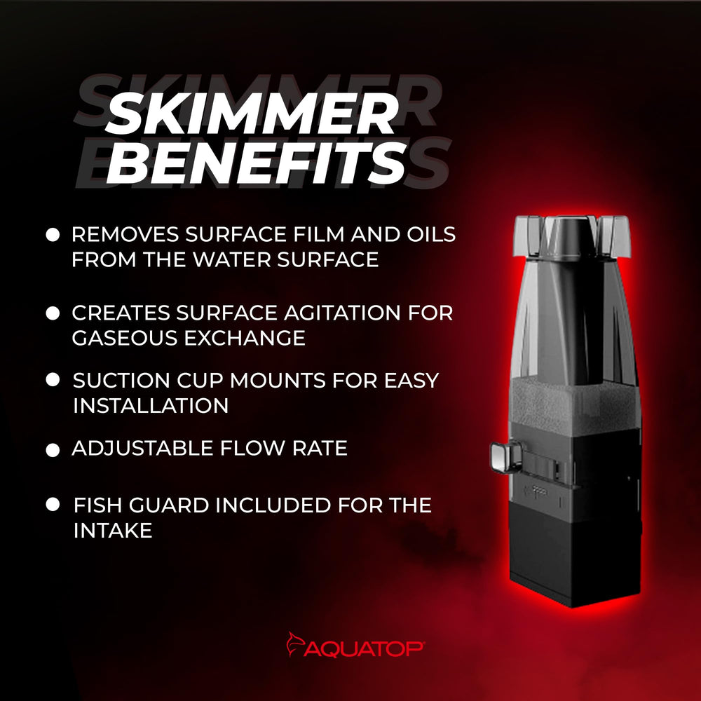 Aquatop surface skimmer delivers 65 GPH flow for efficient filtration.