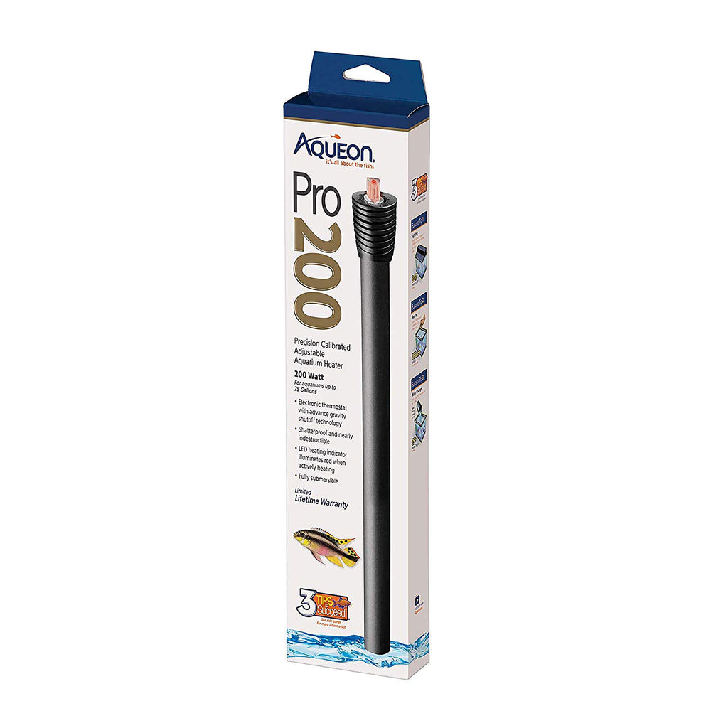 Aqueon Adjustable Pro Heater 200W front view, steady warmth for tanks