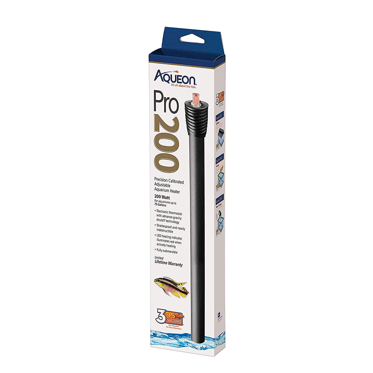 Aqueon Adjustable Pro Heater 200W front view, steady warmth for tanks