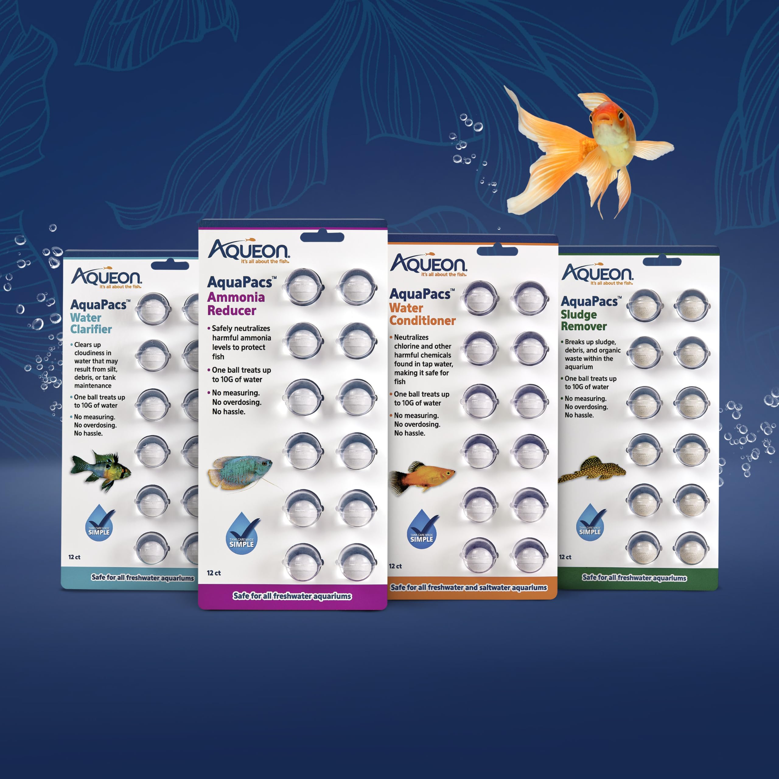 Healthy aquarium after use with thriving fish featuring Aqueon AquaPacs.