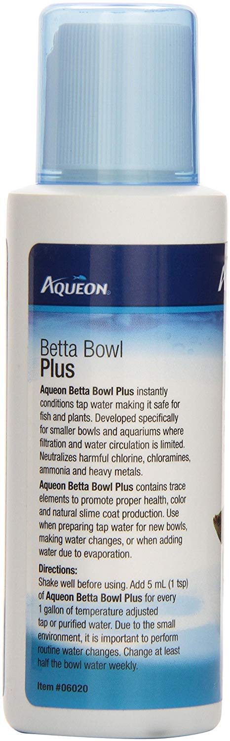 Aqueon Betta Bowl Plus 4oz bottle with dosage cap provides easy dosing